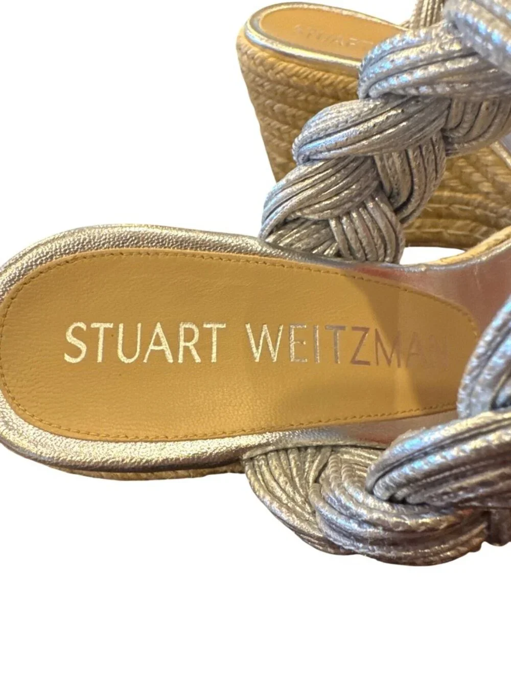 Stuart Weitzman Silver Braided Rope Strap Espadrille Wedge Sandals Sz 8 Spain